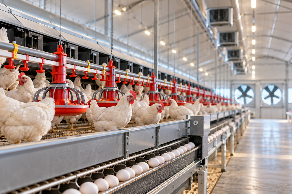 Celebrating National Egg Day: From Farm to Table 2 Modern poultry barn with automated feeding systems, drinker lines, ventilation equipment and climate-control technology.