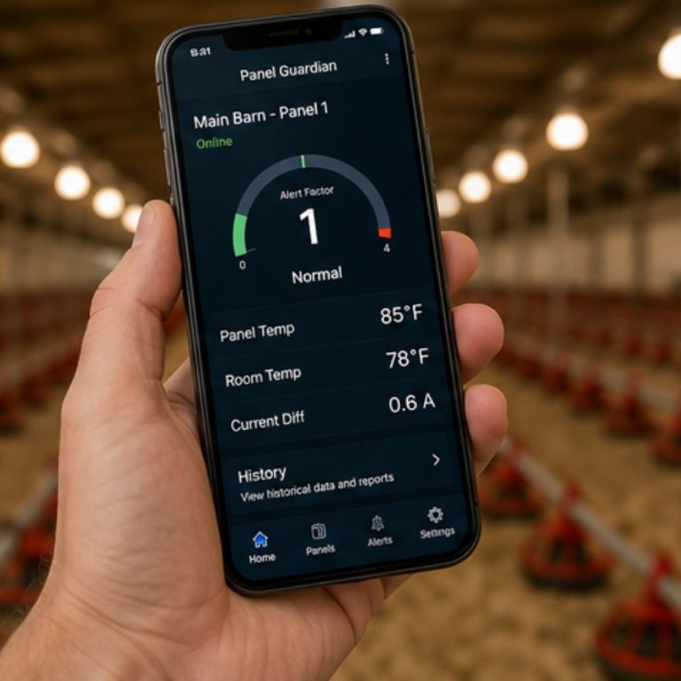 Panel Guardian mobile monitoring app displaying electrical panel data