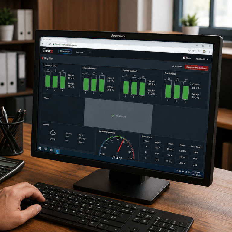 Edge 2 remote farm management system displayed on a computer monitor