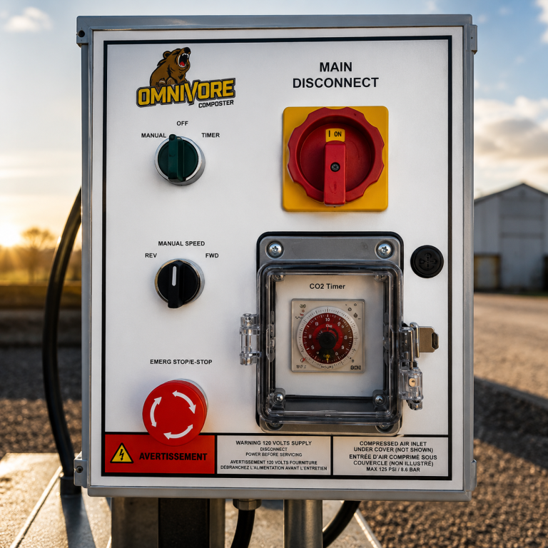 Omnivore Composter control panel for livestock composting equipment