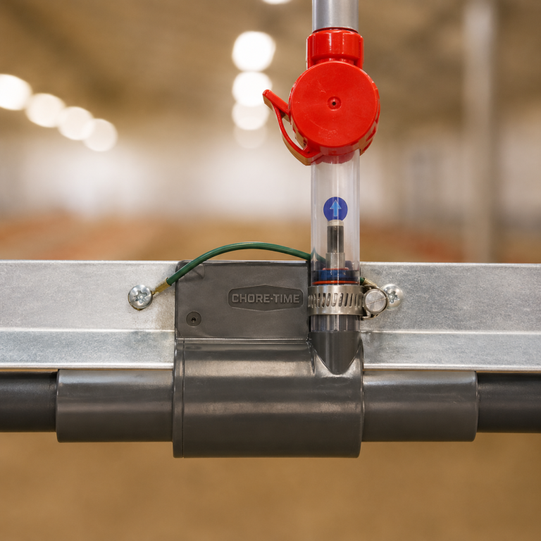 Chore-Time poultry drinking system valve and water line assembly