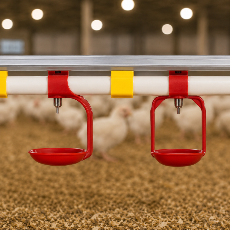 FeatherSoft Hi-Flow 4023 broiler watering system with nipple drinkers and cups