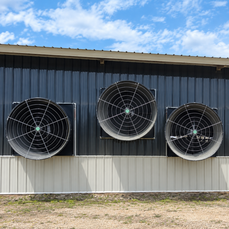Magnum 58 inch exhaust fans installed on a livestock barn