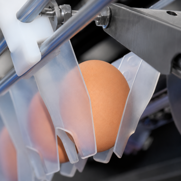 Metzler 70 CPH Farmpacker egg handling mechanism with egg guide paddles
