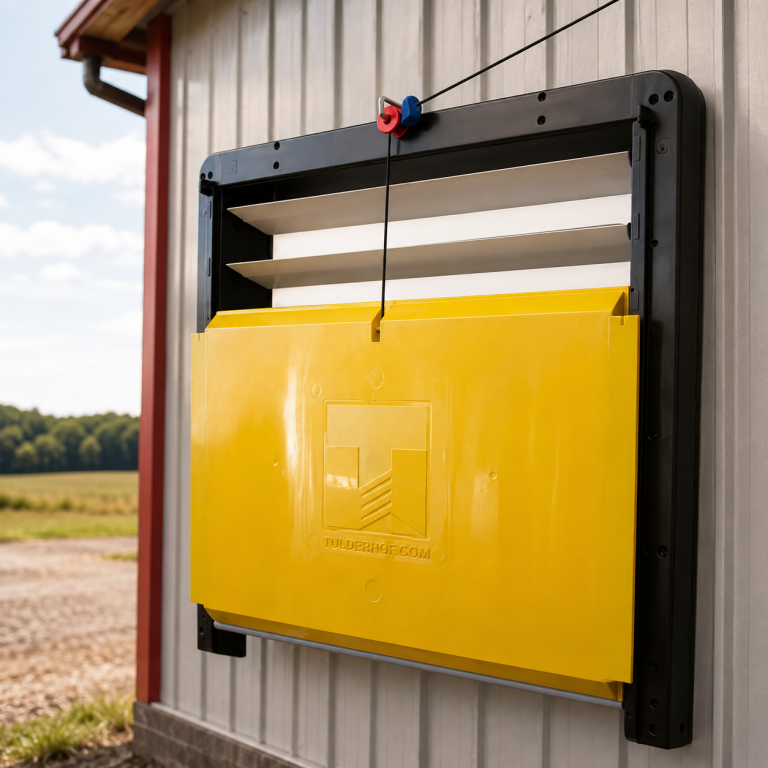Tulderhof Flash 3300 air inlet installed on a livestock barn