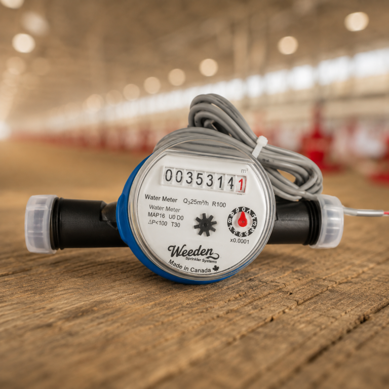Weeden sprinkler system water meter for poultry house cooling