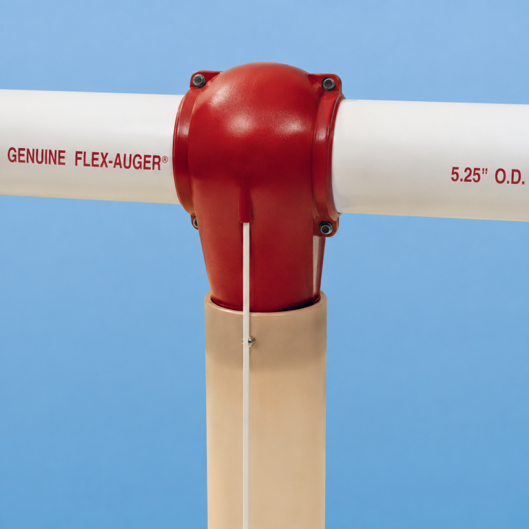 FLEX-AUGER feed delivery tube connection for livestock feed conveying