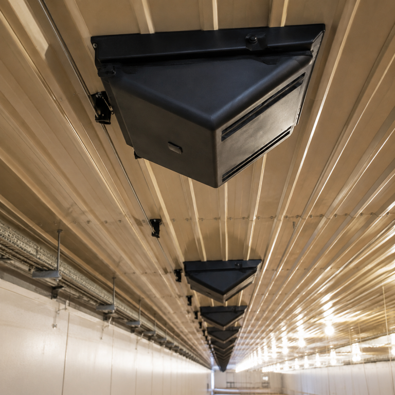 DA 1540 ceiling inlets installed in a livestock barn ventilation system