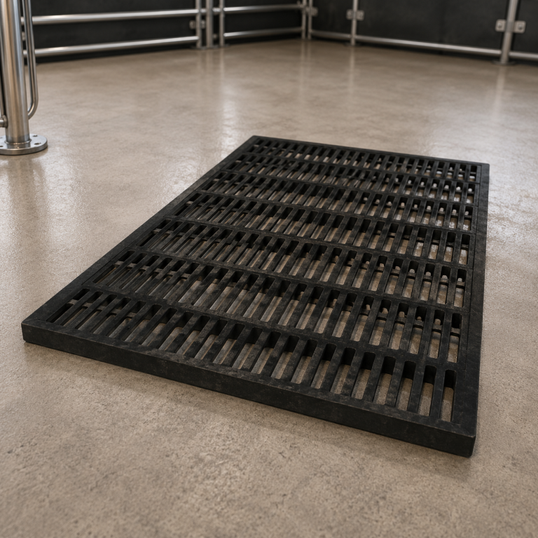 ADA Enterprises Dura Trac livestock flooring with black slatted design